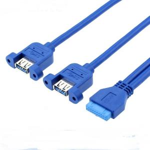 China Dual Panel Mount USB 3.0 A Female to IDC 20 PIN Female PC Computer Case Motherboard Cable on sale