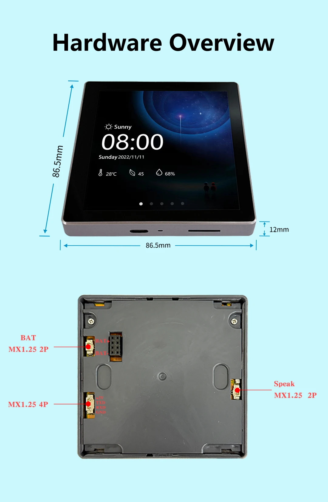 Experience Superior Display Performance with ESP32 Display Module 480*480 Resolution and 86.5*86.5*37.8 mm Size