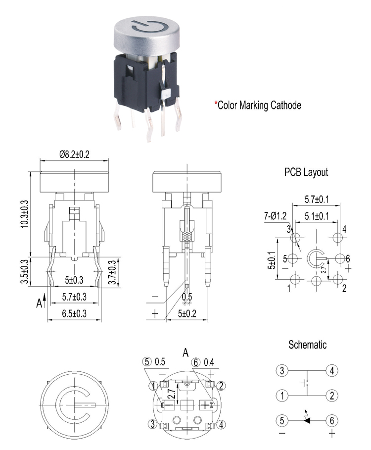Mini Push Button SPST RGB Illuminated Tactile Switch