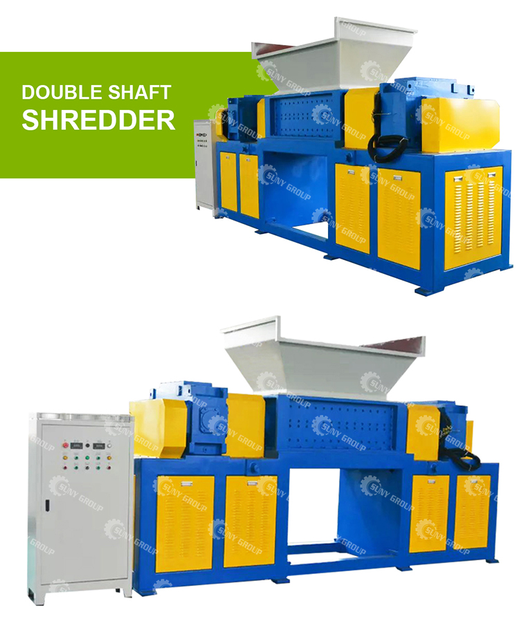Industrial Product Waste Tire Recycling Machine Double Shaft Shredder with PLC Control