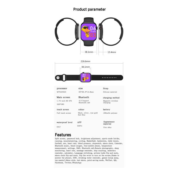 Silica Gel 1.75 Inch Touch Screen Smartwatch 170mAh Rechargeable