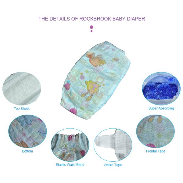 Clothlike PE Printed Backsheet Disposable Baby Diapers With Spandex Elastic Waistband