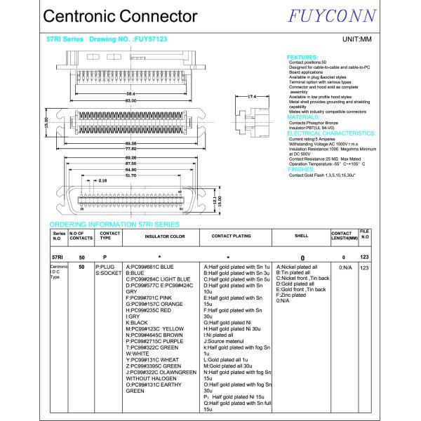 TYCO 50 Pin RJ21 Cable Male IDC Champ Connector With Straight Cable Exit
