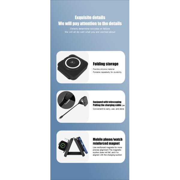 Office Home Magsafe 3 In 1 Foldable Magnetic Wireless Charger For Samsung / Iphone