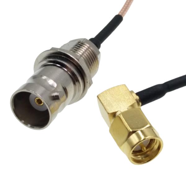 Bulkhead Female BNC Rear Mounted Jack To Right Angle SMA Male RG178 Coaxial RF Pigtail Cable