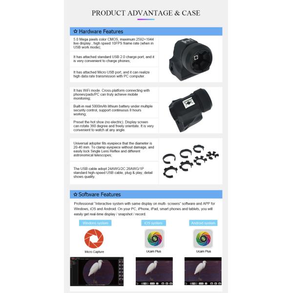 5.0M Resolution Portable Microscope Camera A59.4907 5.0mp With Manual Focus Knob