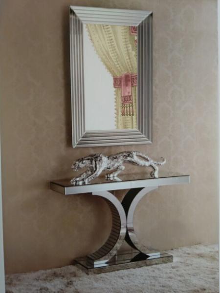 Quality Popular White Gloss Console Table With Wall Mirror Opsite Double C Design for sale