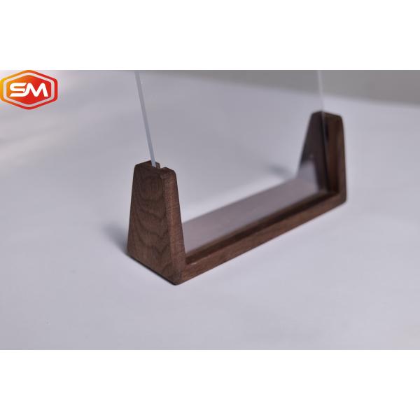 Crystal Mini Menu Stand Acrylic Photo Frame Sign Holder With Walnut Wood Base