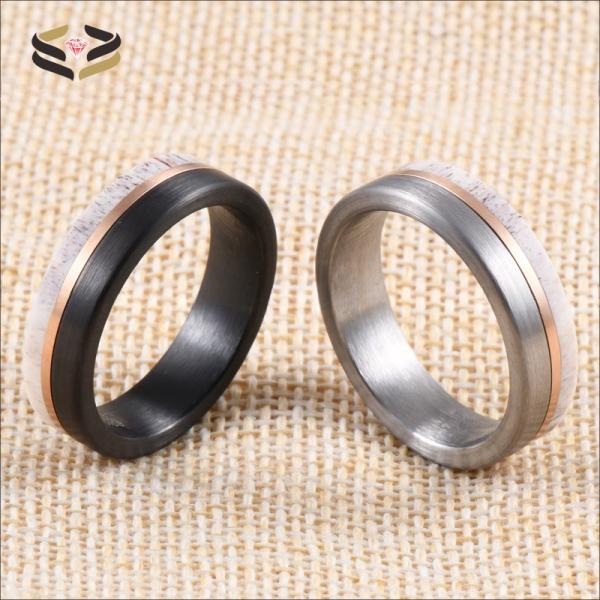 Occasions Christmas/ Year/Father's Day Men's Customized Handmade Black Tungsten Inlay Deer Horn Antler Wedding Band Ring