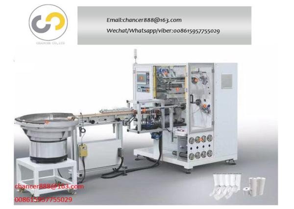 Automatic rotating tower label rewinding machine with automatic paper feeding