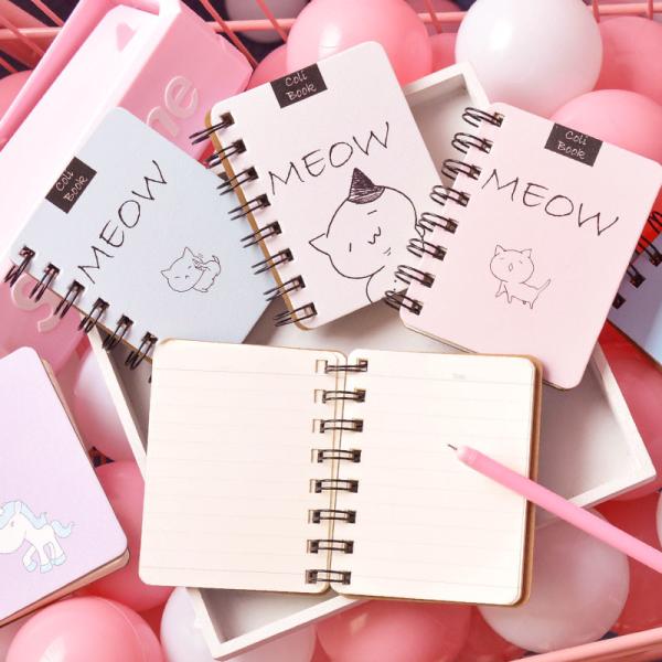 Portable Mini Spiral Bound Notebook / Ring Bound Notebook Pink Color For Girl