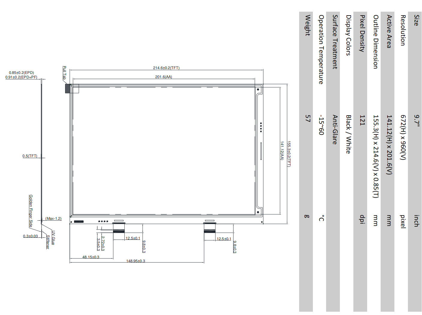 9.7'' E-paper Display Module With Touch Wide Temperature Custom Optional