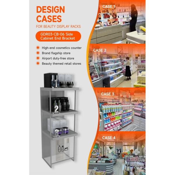 GDR03-CB-06 Side Cabinet End Bracket with Transparent Tempered Glass and Adjustable Shelves for Specialty Beauty Stores