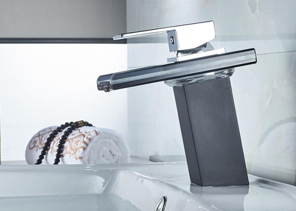 Quality Polished Chrome LED Bathroom Sink Faucet ROVATE Waterfall Glass Spout for sale