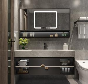 China Black Lacquer Contemporary Bathroom Cabinets Rectangle Wash Basin Mirror Cabinet on sale
