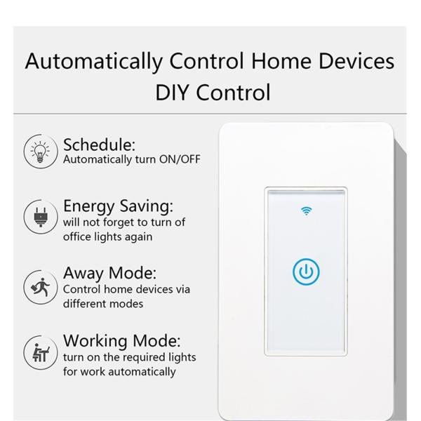 Smart Wifi Switch US 1/2/3 Gang Touch Panel Wireless Remote Control Light Switch Compatible Alexa Google Home Tuya APP