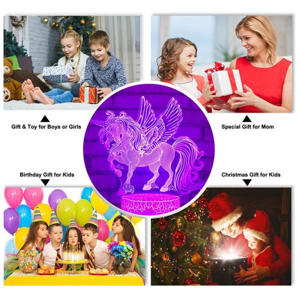 Harmless Multicolor 3D Night Light Unicorn , Practical 3D Unicorn Illusion Night Lamp