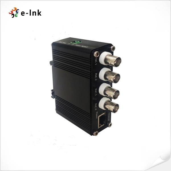 DIN-Rail Receiver of 4-port Coax to 1-port 10/100Base-TX Ethernet Switch with