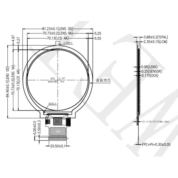 2.76-inch 480 * 480 RGB Round TFT LCD module with RGB 18 BIT interface