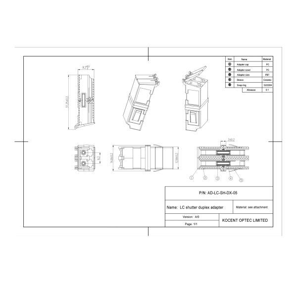 No Flange LC/APC Adapter Fiber Optic PC Material Duplex Simplex 4 Ways Quad 55dB Return Loss