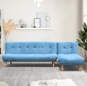 L Shaped Folding Sofa Bed Blue/Grey Polyester Upholstered Modern Sofa Bed Wholesale