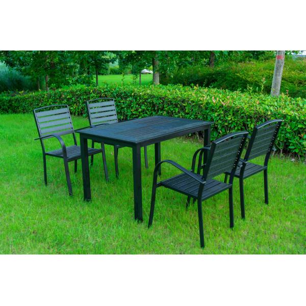 5 Pieces Extendable Modern Black China Manufacturer Wood Metal Chairs Patio Garden Outdoor Furniture