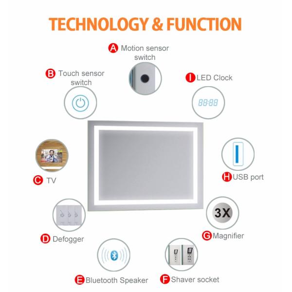 Smart Light Up Vanity Wall Mirror With Radio / Shower Mirror With Bluetooth Speaker