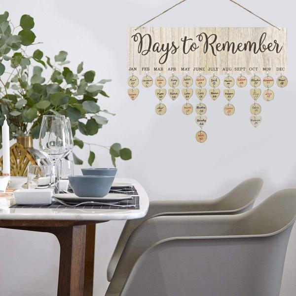 Family Birthday Board DIY Wooden Calendar Wall Hanging Birthday Reminder Plaque with 100 Wooden Tags Great Gift for Mom Grandma