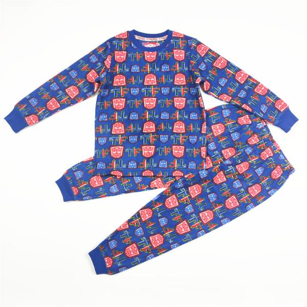 Polyester / Cotton Kids Winter Night Pajamas Set with Long Sleeves in GARMENT DYED
