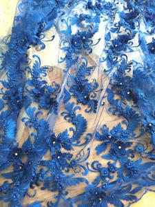 Wholesale 3D Rhinestone Beaded Tulle Fabric , Embroidered Royal Blue Lace Fabric For Bridal Gown from china suppliers