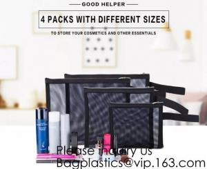 Wholesale Zipper Mesh Bags, Pack of 4 (S/M/L &amp; Pencil Pouch), Beauty Makeup Cosmetic Accessories Organizer, Travel Toiletry Kit Se from china suppliers