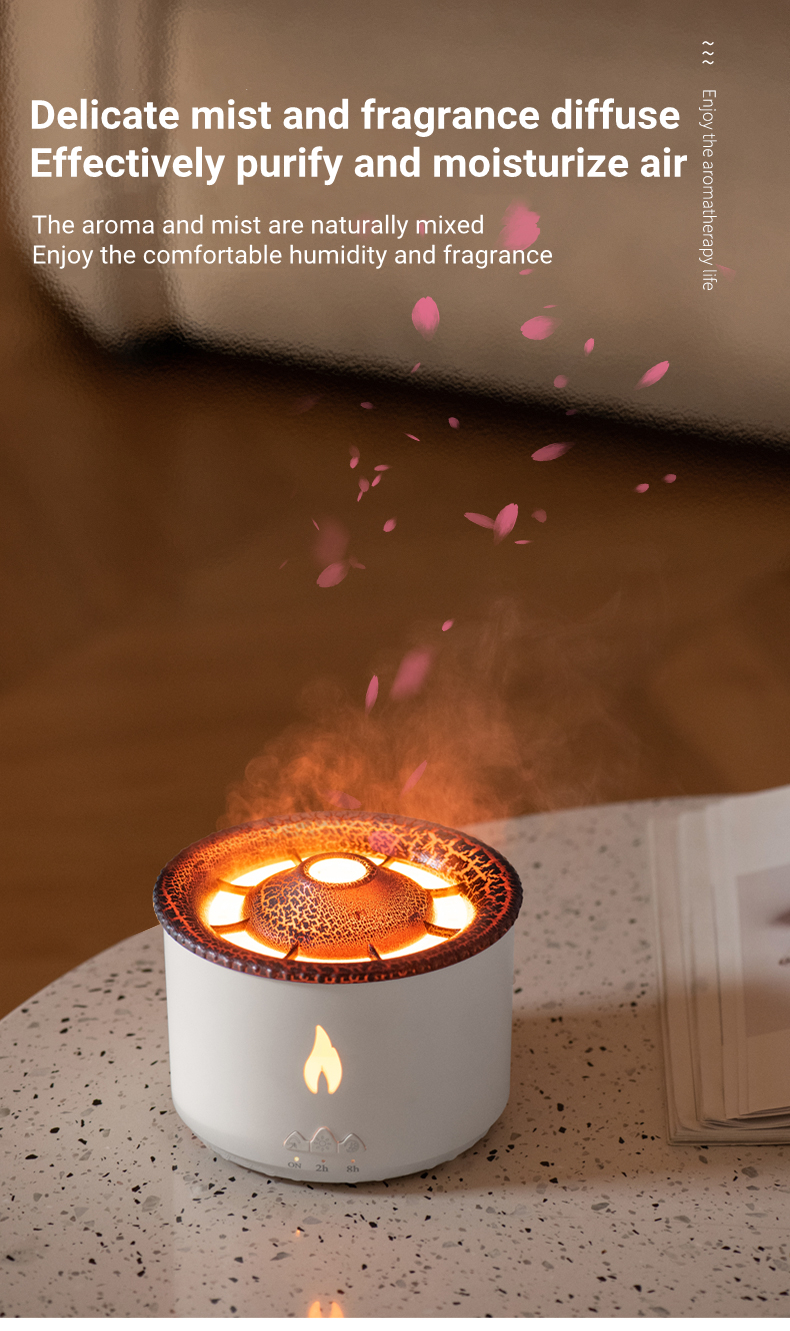 New Upgrade Simulation Blue Flame Volcano Aromatherapy Diffuser 360ml Jellyfish Mist Air Humidifier for Home Office Spa