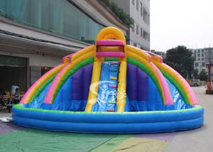 China Backyard Rainbow Commercial Inflatable Water Slides with Pool , Double Lane on sale