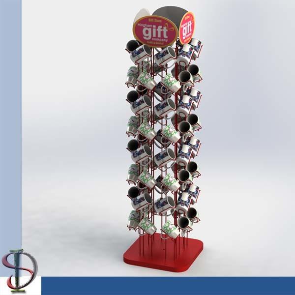 Quality MUGS RED KIOSK / Metal hooks display stand / Mult-hooks display rack / POP display stand for sale
