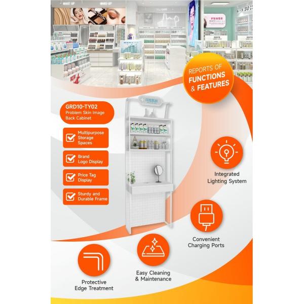 GDR10-TY02 Retail Store Display with White LED Light Strips and 5mm Ultra-clear Glass Tabletop for Cosmetics Retail Stores