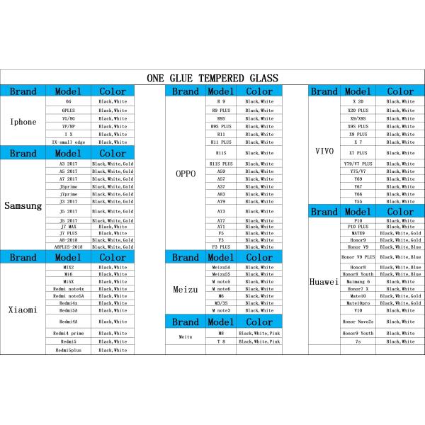 Color Black and White Full Glue Tempered glass phone film for Xiaomi phones Mi8 Mi8 SE Mi6 Mi5x Redmi6 Redmi6A