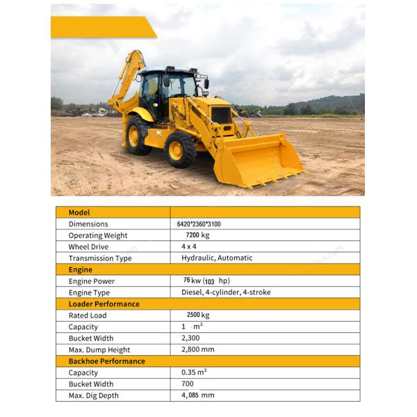 4x4 Retroexcavator Loader with WEICHAI Engine and Hydraulic Valve Integration