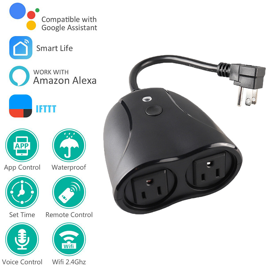 2 Sockets WIFI Smart Plug Home Wireless Remote Control Timer Compatible With Alexa Google