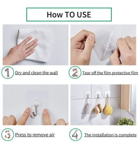 ABS Plastic Bathroom Accessories Sets 60mm Double Sided Adhesive Wall Hooks