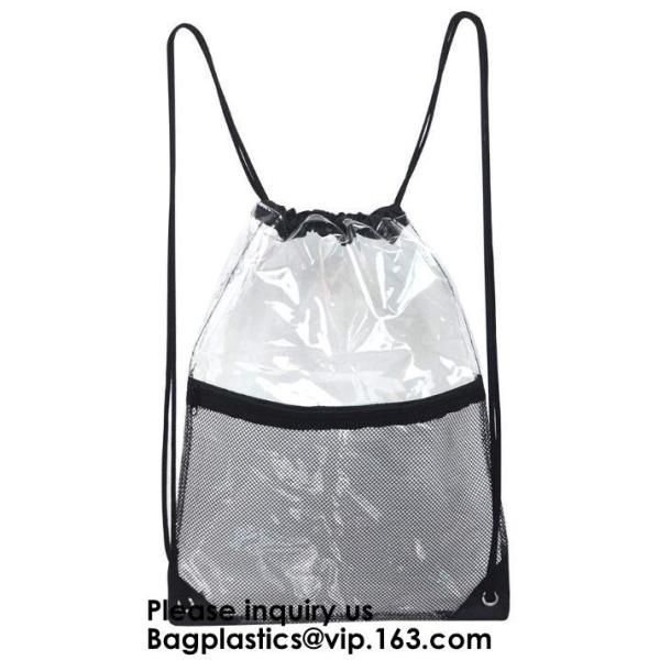 OEM Design Promotion PVC Drawstring GYM Bag,Clear PVC Drawstring Bag With Gold String Promotional Reflective Plastic PVC