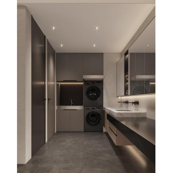 Dual Functional Meridian Gray Custom Laundry Room Cabinets With Quartz Countertop