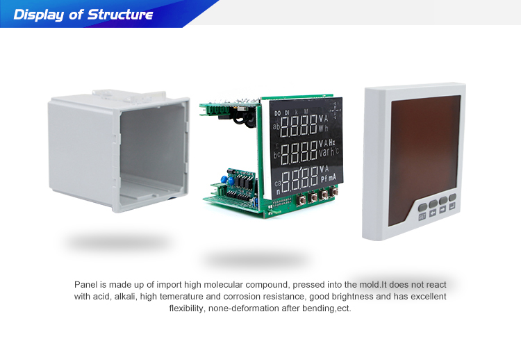 Three Phase LED display Multifunction Power Meter with 3 small LED tube display
