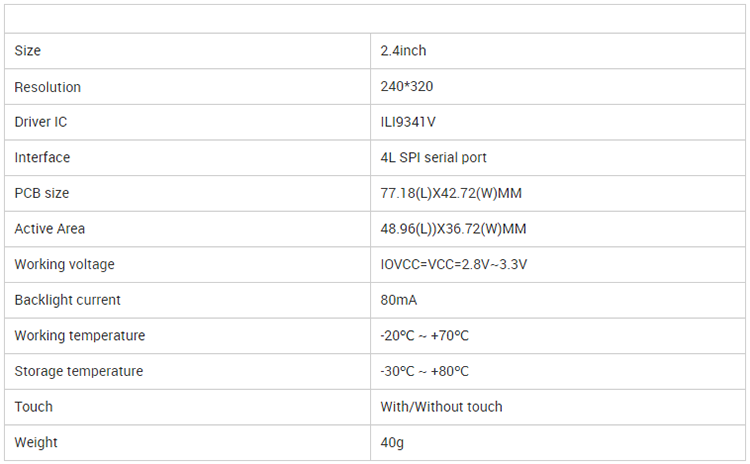Resistive Touch SPI Tft Lcd Module Display ILI9341 2.4 Inch Tft Lcd Display 240x320