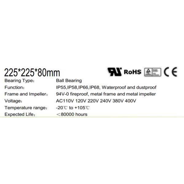 Stainless Steel Brushless Cooling Fan , Axial Ac Fan 2500 / 2850RPM