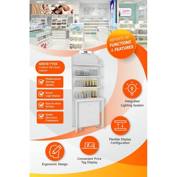 GDR10-TY03 Retail Store Display with White LED Light Strips and White Handles for Cosmetics Retail Stores