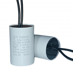 China CBB60 450V 3.5mfd 70 Line Length Air Conditioner Fan Capacitor With Grey Plastic Shell on sale