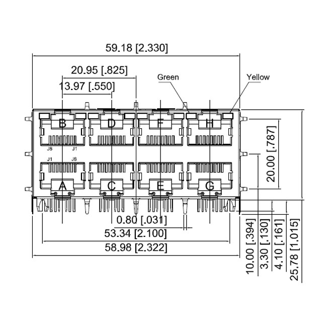 1000 Base T 2 x 4 Modular Ethernet Jack With Integrated Transformer