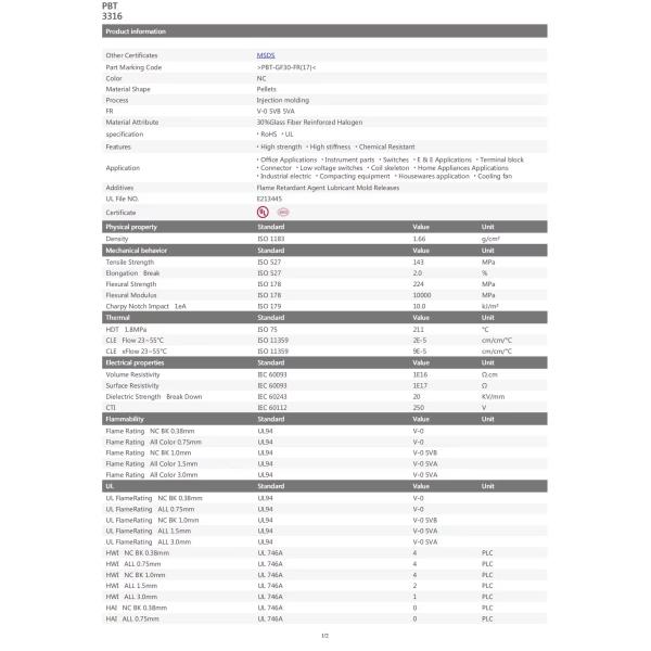 High Stability PBT Polybutylene Terephthalate Low Moisture Absorption