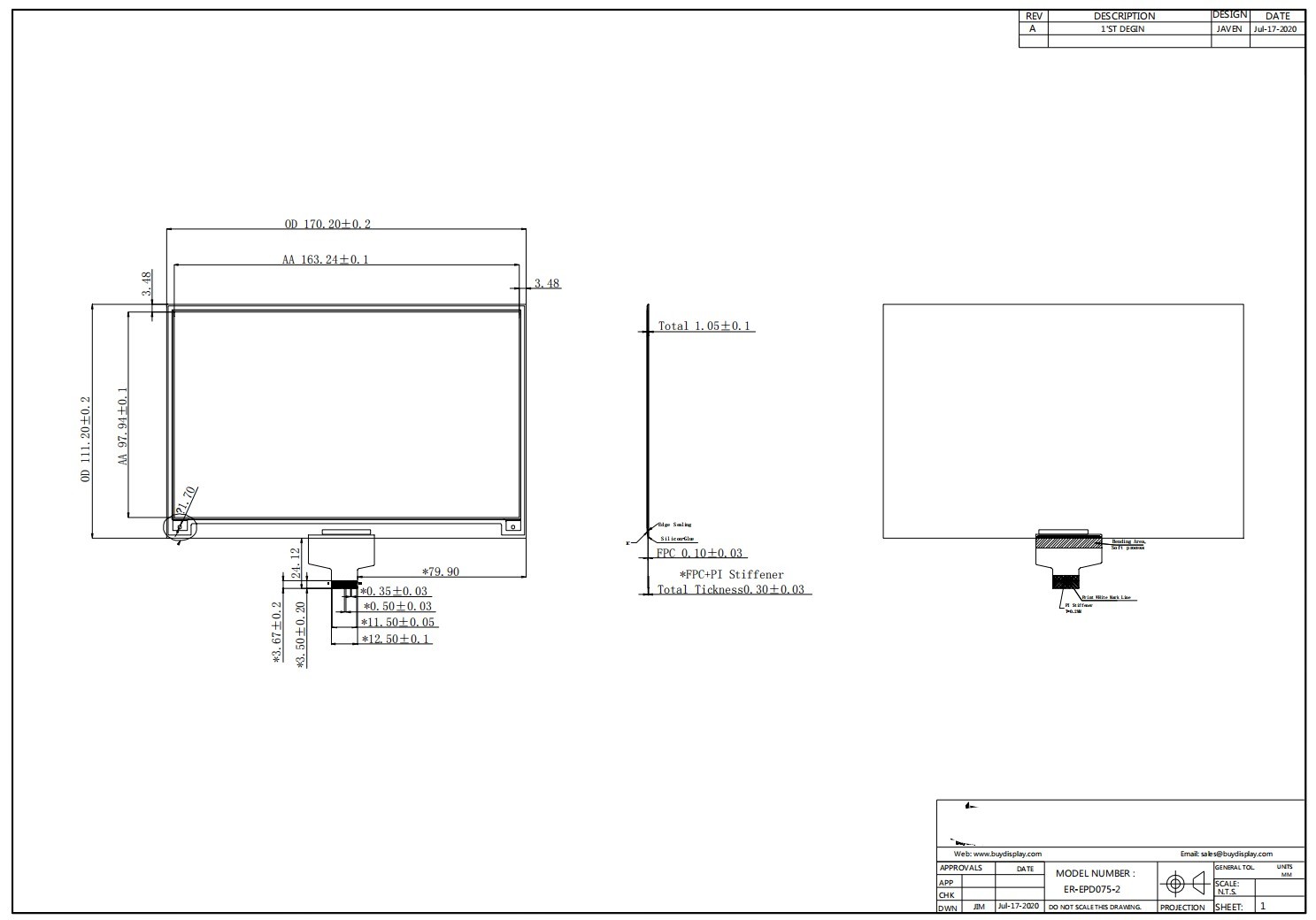 7.5'' 4 color 880**528 SSD1677 FFC E-paper display EPD