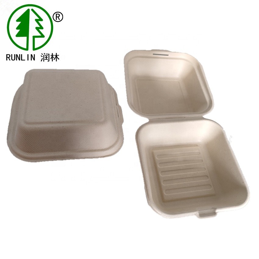 Wholesale Sugarcane Bagasse Microwavable Compostable Takeaway Packaging Biodegradable Hamburger Box from china suppliers